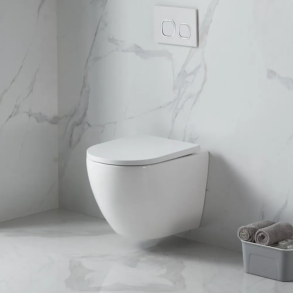 Wc Suspendu|Grohe Pack WC Bâti-support + WC sans bride Tornado Quiet SAT Fusion + Abattant softclose + Plaque Chrome