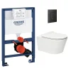 Wc Suspendu|Grohe Pack WC Bâti-support Rapid SL + WC sans bride SAT Brevis + Plaque Noir mat (RapidSL082-Brevis-KF0)