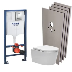 Grohe Pack WC Rapid SL + cuvette sans bride SAT, fixations cachées + plaque Skate chrome + Set habillage(RapidSL-SATrimless-sabo)