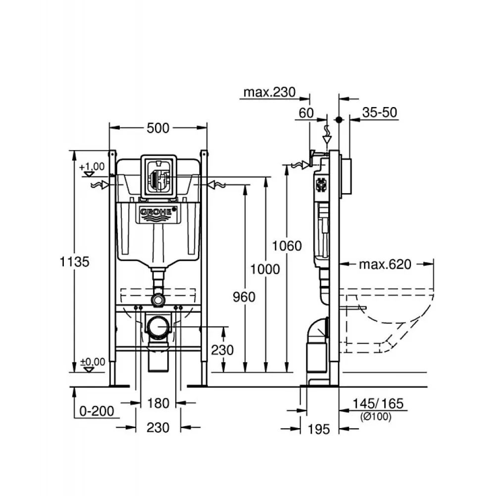 Wc À Poser|Grohe Pack WC Rapid SL autoportant + cuvette Ideal Standard T354601 + plaque Skate Air chrome (ProjectTesi-2)