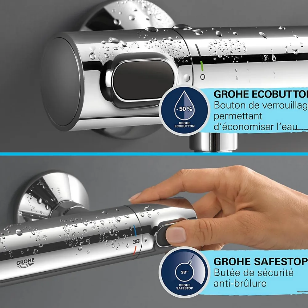 Grohe Precision Flow Mitigeur Thermostatique ensemble de douche avec barre 60cm 34800001