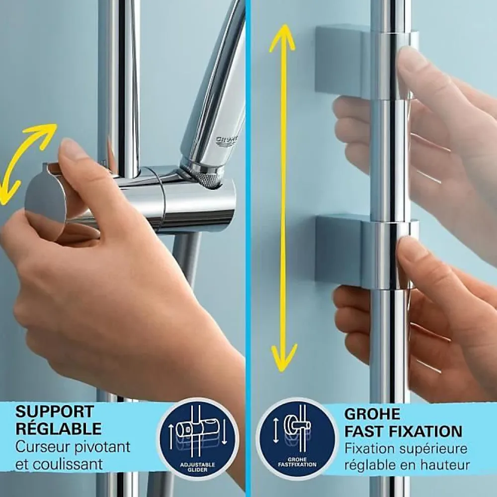 Grohe Precision Flow Mitigeur Thermostatique ensemble de douche avec barre 60cm 34800001