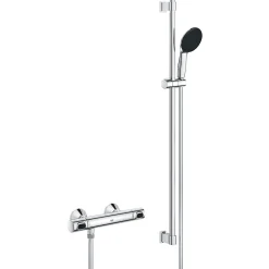 Grohe Precision Flow Set de douche avec mitigeur thermostatique + Douchette + Barre 90 cm, chrome (G34805001)