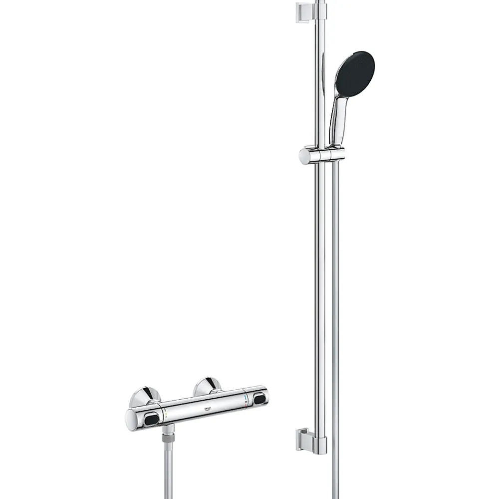 Grohe Precision Flow Set de douche avec mitigeur thermostatique + Douchette + Barre 90 cm, chrome (G34805001)
