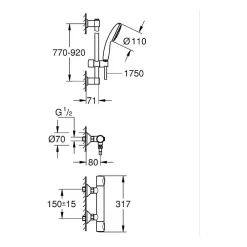 Grohe Precision Flow Set de douche avec mitigeur thermostatique + Douchette + Barre 90 cm, chrome (G34805001)