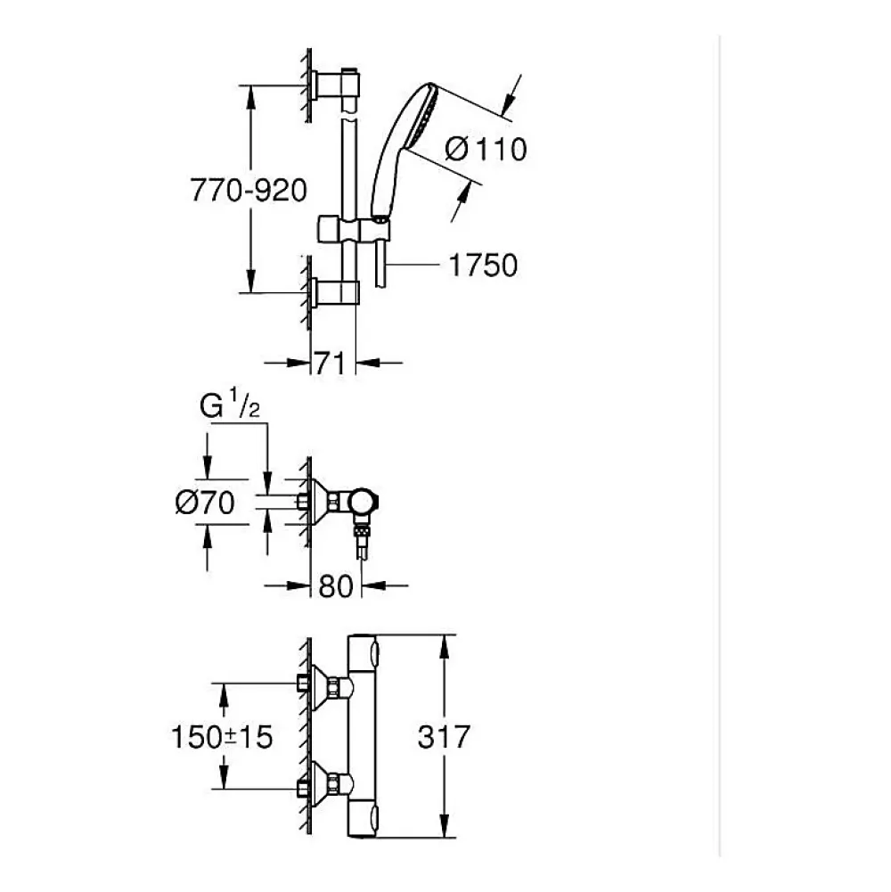 Grohe Precision Flow Set de douche avec mitigeur thermostatique + Douchette + Barre 90 cm, chrome (G34805001)