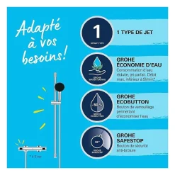 Grohe Precision Flow Set de douche avec mitigeur thermostatique + Douchette + Barre 90 cm, chrome (G34805001)
