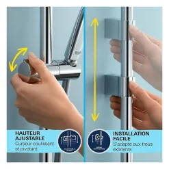 Grohe Precision Flow Set de douche avec mitigeur thermostatique + Douchette + Barre 90 cm, chrome (G34805001)