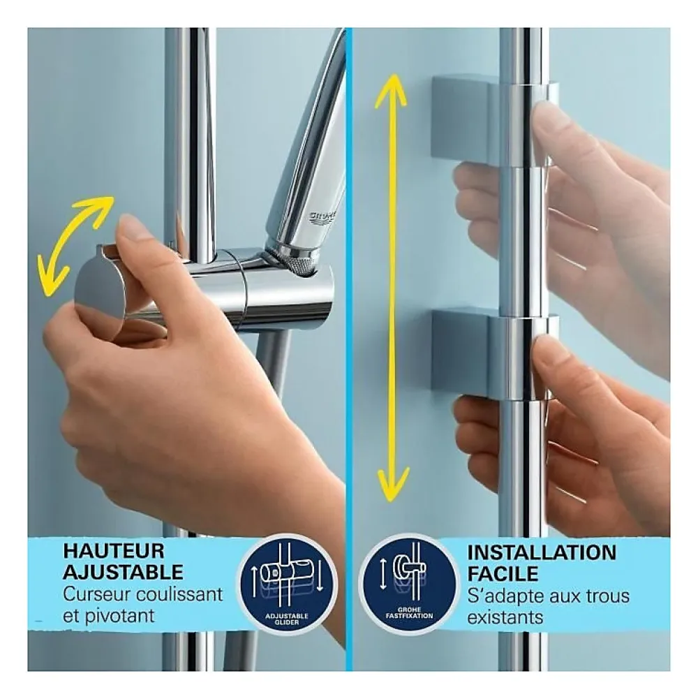 Grohe Precision Flow Set de douche avec mitigeur thermostatique + Douchette + Barre 90 cm, chrome (G34805001)