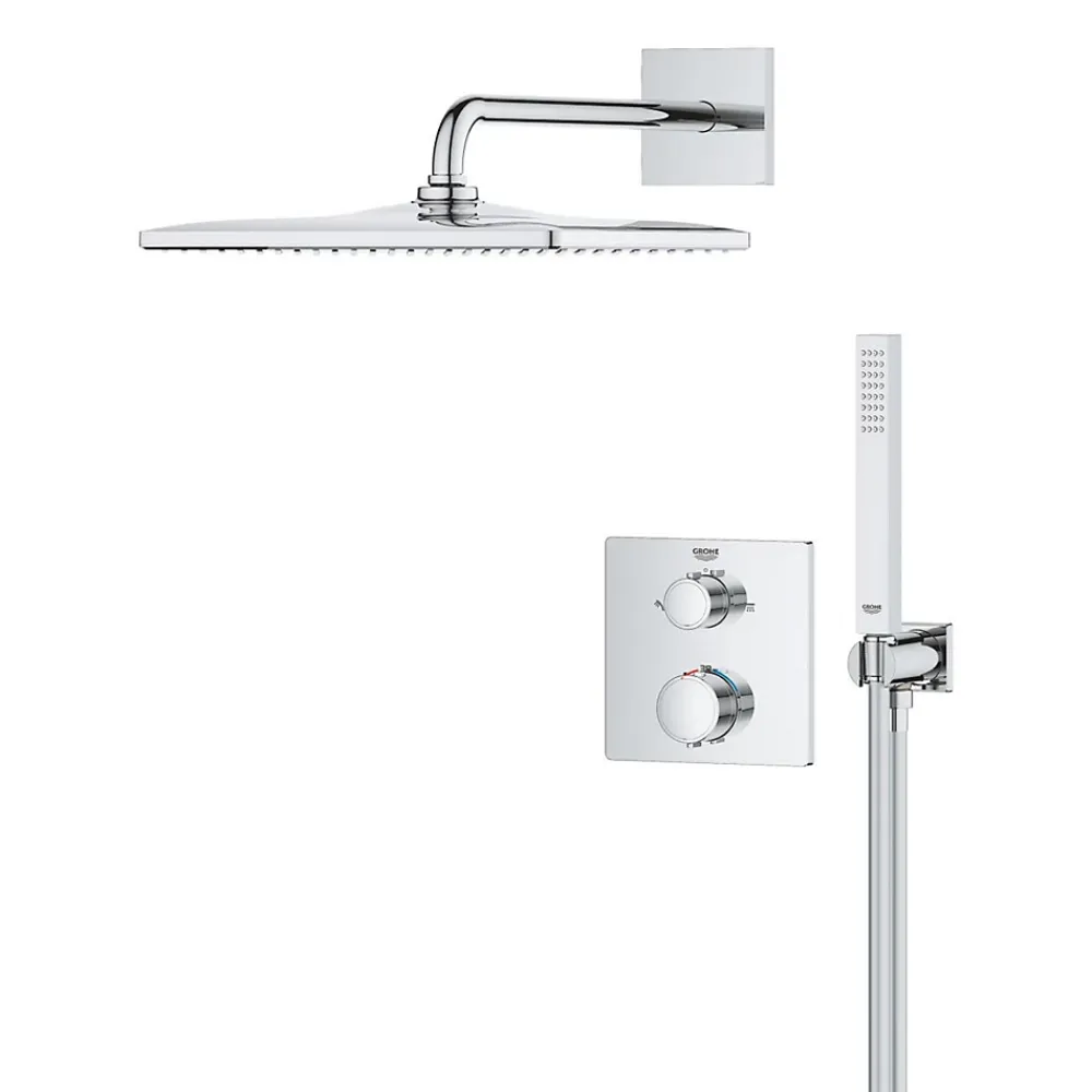 Nicoll Grohe Precision Set de douche encastrée avec mitigeur thermostatique + Douche de tête + Douchette, chrome (G34881000)