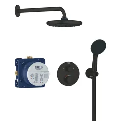 Grohe Precision Set de douche encastrée avec mitigeur thermostatique + Douche de tête + Douchette 2 jets, noir mat (G348832430)