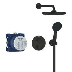 Grohe Precision Set de douche encastrée avec mitigeur thermostatique + Douche de tête + Douchette 2 jets, noir mat (G348832430)