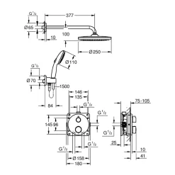Grohe Precision Set de douche encastrée avec mitigeur thermostatique + Douche de tête + Douchette 2 jets, noir mat (G348832430)