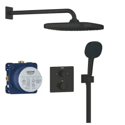 Colonne De Douche Sans Robinetterie|Grohe Precision Set de douche encastrée avec mitigeur thermostatique + Douche de tête + Douchette 2 jets, noir mat (G348822430)