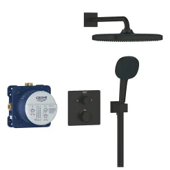 Colonne De Douche Sans Robinetterie|Grohe Precision Set de douche encastrée avec mitigeur thermostatique + Douche de tête + Douchette 2 jets, noir mat (G348822430)