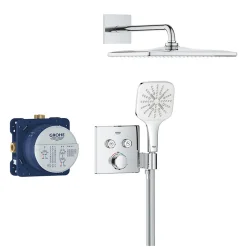 Colonne De Douche Sans Robinetterie|Grohe Precision SmartControl Set de douche encastrée façade thermostatique + Douche de tête + Douchette 3 jets, chrome (G34876000)