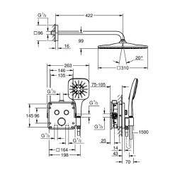 Colonne De Douche Sans Robinetterie|Grohe Precision SmartControl Set de douche encastrée façade thermostatique + Douche de tête + Douchette 3 jets, chrome (G34876000)