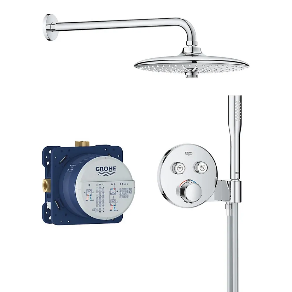 Grohe Precision SmartControl Set de douche encastrée avec façade thermostatique + Douche de tête + Douchette, chrome (G34878000)