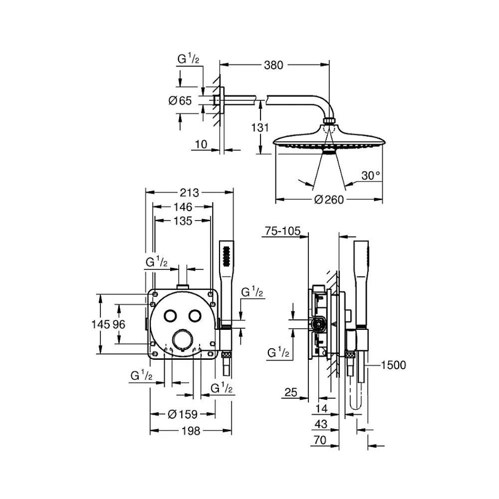 Grohe Precision SmartControl Set de douche encastrée avec façade thermostatique + Douche de tête + Douchette, chrome (G34878000)