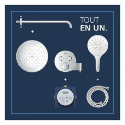 Colonne De Douche Sans Robinetterie|Grohe Precision SmartControl Set de douche encastrée façade thermostatique + Douche de tête + Douchette 3 jets, chrome (G34877000)
