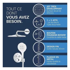 Colonne De Douche Sans Robinetterie|Grohe Precision SmartControl Set de douche encastrée façade thermostatique + Douche de tête + Douchette 3 jets, chrome (G34877000)