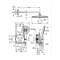 Colonne De Douche Sans Robinetterie|Grohe Precision SmartControl Set de douche encastrée façade thermostatique + Douche de tête + Douchette 3 jets, chrome (G34877000)