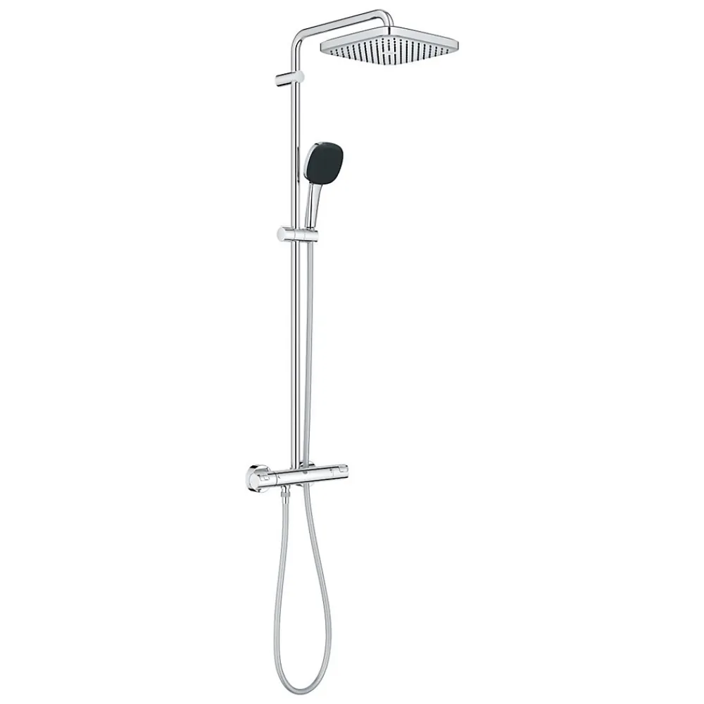 Colonne De Douche Hydromassante|Grohe Quickfix Colonne de douche thermostatique XXL Cube 250 + Douchette 2 jets, Chrome (26696022)
