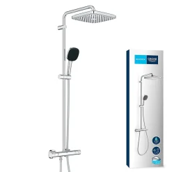 Colonne De Douche Hydromassante|Grohe Quickfix Colonne de douche thermostatique XXL Cube 250 + Douchette 2 jets, Chrome (26696022)