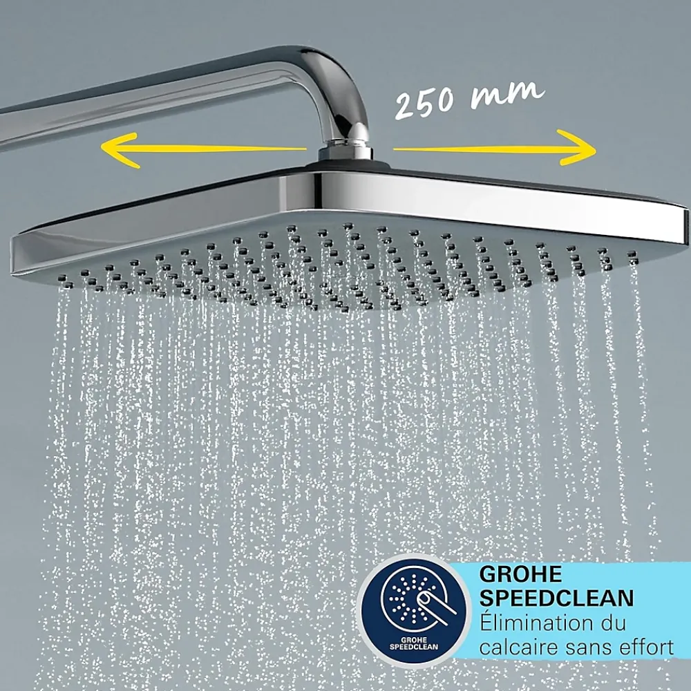 Colonne De Douche Hydromassante|Grohe Quickfix Colonne de douche thermostatique XXL Cube 250 + Douchette 2 jets, Chrome (26696022)