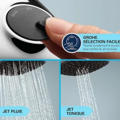 Colonne De Douche Hydromassante|Grohe Quickfix Colonne de douche thermostatique XXL Cube 250 + Douchette 2 jets, Chrome (26696022)