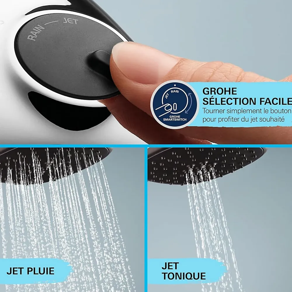 Colonne De Douche Hydromassante|Grohe Quickfix Colonne de douche thermostatique XXL Cube 250 + Douchette 2 jets, Chrome (26696022)