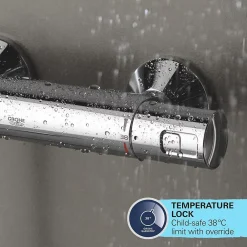 Colonne De Douche Hydromassante|Grohe Quickfix Colonne de douche thermostatique XXL Cube 250 + Douchette 2 jets, Chrome (26696022)