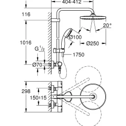 Grohe Quickfix Colonne de douche thermostatique XXL Round 250 + Douchette 2 jets, Chrome (26816022)