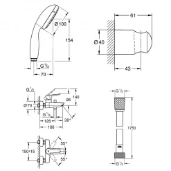 Grohe Set de douche mitigeur Bain/douche 1/2