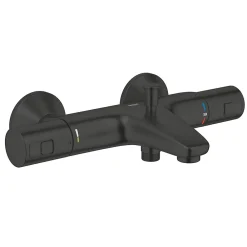 Robinet De Baignoire|Grohe Set de douche mitigeur bain/douche thermostatique + Douchette 2 jets + support mural + Flexible 1750 mm, noir mat