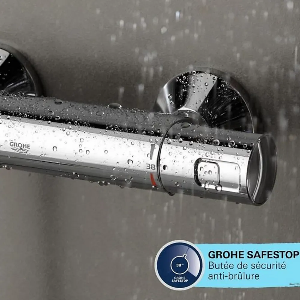 Grohe Vitalio Comfort 250 Colonne de douche avec mitigeur thermostatique + Douche de tête + Douchette 2 jets, chrome (G26696001)