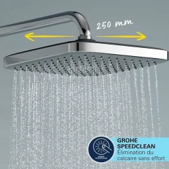 Grohe Vitalio Comfort 250 Colonne de douche avec mitigeur thermostatique + Douche de tête + Douchette 2 jets, chrome (G26696001)