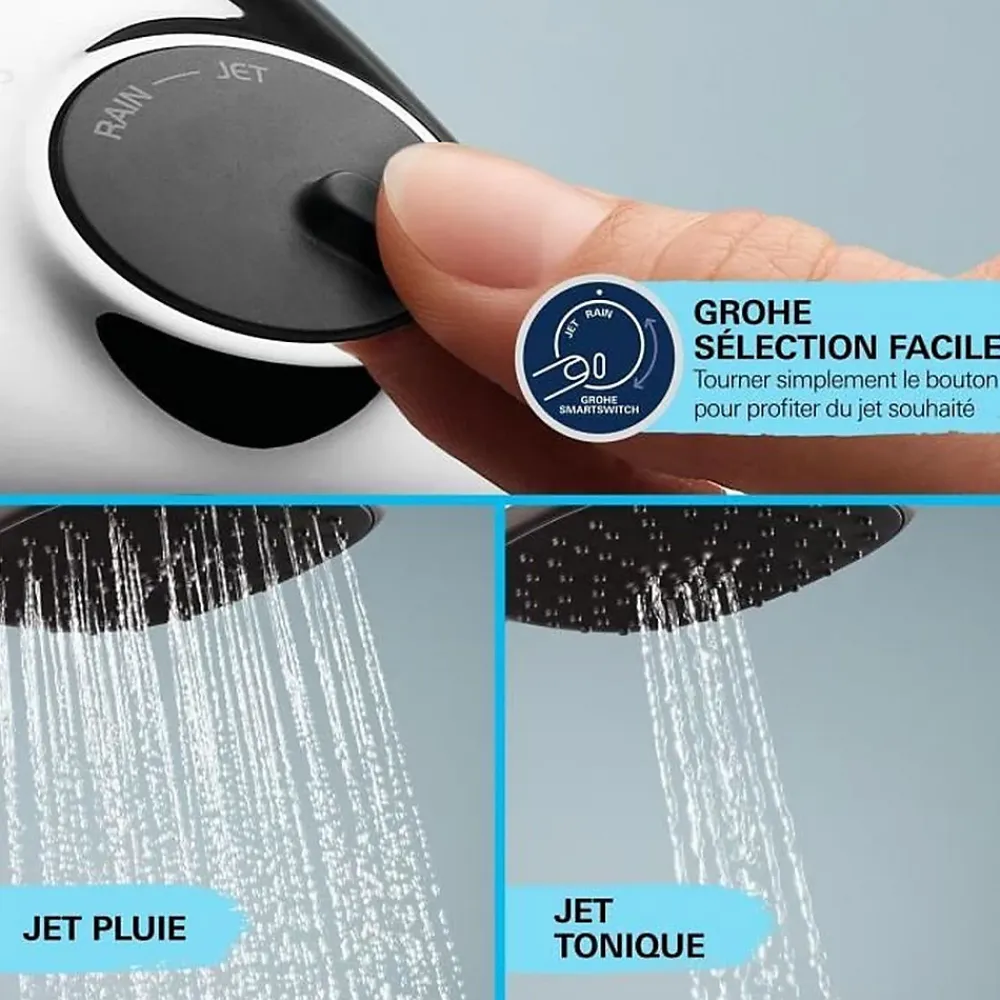 Grohe Vitalio Comfort 250 Colonne de douche avec mitigeur thermostatique + Douche de tête + Douchette 2 jets, chrome (G26696001)