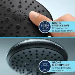 Grohe Vitalio Comfort 250 Colonne de douche avec mitigeur thermostatique + Douche de tête + Douchette 2 jets, chrome (G26696001)