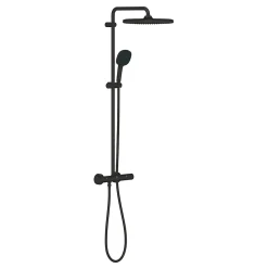 Grohe Vitalio Comfort 250 colonne de douche thermostatique + douche de tête + douchette à main 2 jets, noir mat (G266962431)