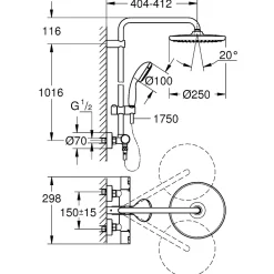 Colonne De Douche Thermostatique|Grohe Vitalio Start System 250 Colonne de douche avec mitigeur thermostatique 26816000