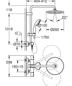 Colonne De Douche Thermostatique|Grohe Vitalio Start System 250 Colonne de douche avec mitigeur thermostatique 26816000