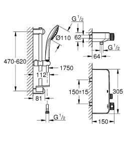 Colonne De Douche Sans Robinetterie|Grohe Grohtherm SmartControl Mitigeur thermostatique douche 1/2 avec ensemble de douche (34720000)