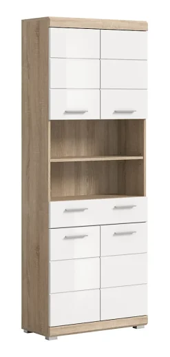 Armoire De Salle De Bains|Chb Collection Hako - Armoire haute (L/H/P : 74x191x31 cm) en imitation chêne Sonoma clair et blanc brillant embouti