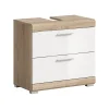 Chb Collection Hako - Meuble sous-lavabo (L/H/P : 60x56x34 cm) en imitation chêne Sonoma clair et blanc brillant embouti