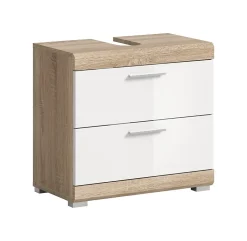Chb Collection Hako - Meuble sous-lavabo (L/H/P : 60x56x34 cm) en imitation chêne Sonoma clair et blanc brillant embouti