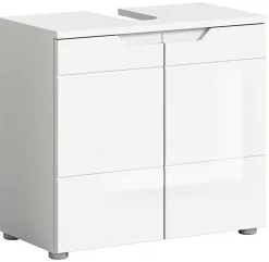 Meuble Sous Lavabo|Chb Collection Hama - Meuble sous-lavabo (L/H/P : 63x59x34 cm) en imitation blanc et blanc brillant profond