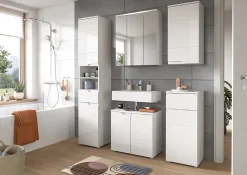 Meuble Sous Lavabo|Chb Collection Hama - Meuble sous-lavabo (L/H/P : 63x59x34 cm) en imitation blanc et blanc brillant profond