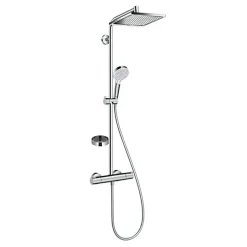 Colonne De Douche Hydromassante|Hansgrohe Colonne de douche avec mitigeur thermostatique + Douche de tête Crometta E 240 + Douchette 2 jets + Porte savon