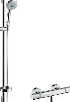 Colonne De Douche Thermostatique|Hansgrohe Croma 100 Set de douche complet Mitigeur Thermostatique + Douchette 3 jets, Chrome (27085000)